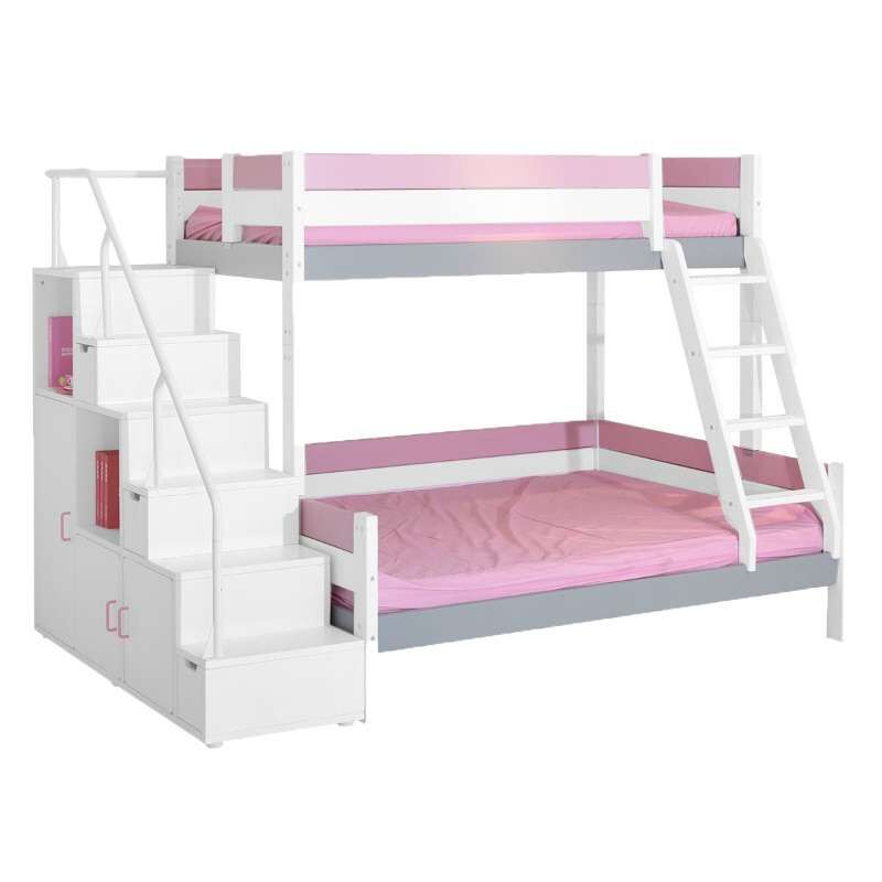 Fairia Twin Over Queen Bunk Bed With, Queen Loft Bed With Stairs